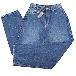 NWT PrettyLittleThing High Rise Boyfriend Jeans 4 Indigo Blue Relaxed 90s‎ Chic